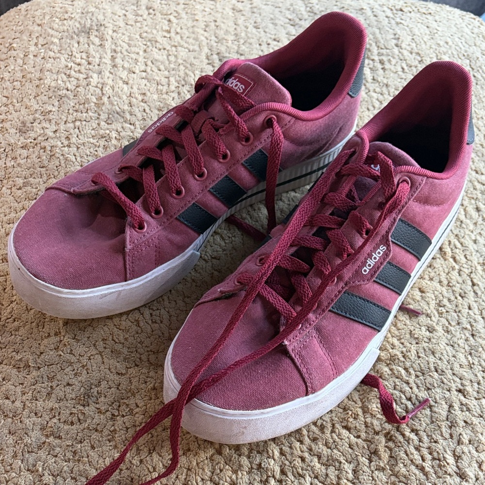 adidas Daily 3.0 Men's Burgundy Canvas Sneakers with Black Stripes